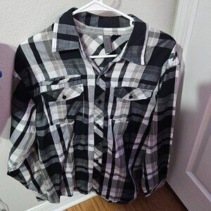 Sears Casual Plaid Button Down Dress Shirt XL